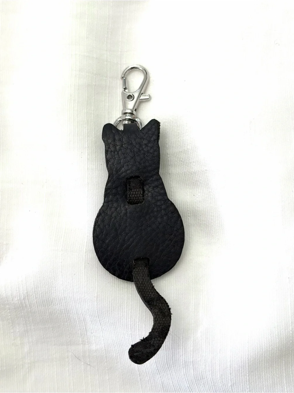 Upcycled COACH Black Cat Leather Keychain Charm